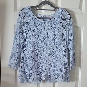 BFA Classics Light Blue Lace Long Sleeve Blouse Women's Small